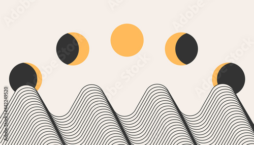 Vector modern moon minimal art background. Moon cycle minimalist design boho abstract contemporary