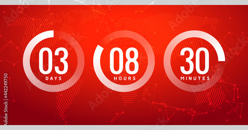 Time countdown clock timer circle number. Stopwatch vector count counter digital ui modern timer