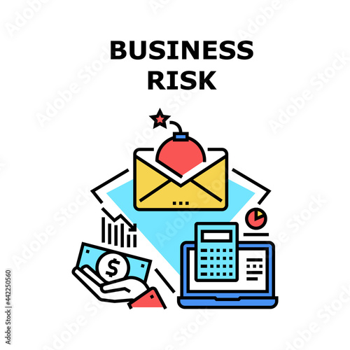 Business Risk Vector Icon Concept. Business Risk Of Decrease Financial Market Rate, Calculating Finance Losses And Embezzlement, Tax Payment And Fine. Company Problem Color Illustration