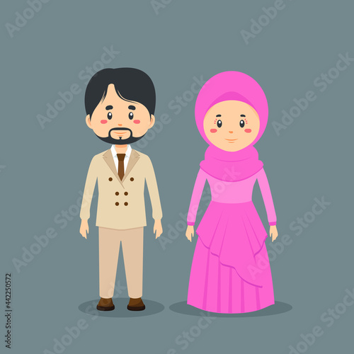 Couple Character Muslim Wearing Casual Clothes