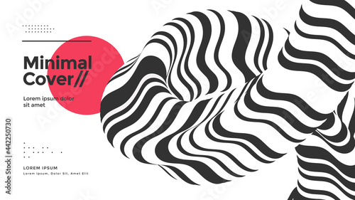 Black and white background with an optical fluid wave. Striped wavy line compositions for cover, poster, landing page. Minimal 3d abstract illustration.