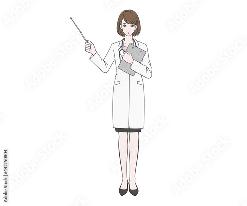 指し棒で説明をする女医
