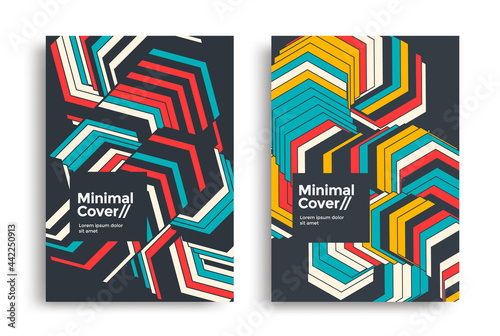 Set of geometric posters design. Dynamic striped background design for covers, flyers. Vector Line arrow graphic cover.