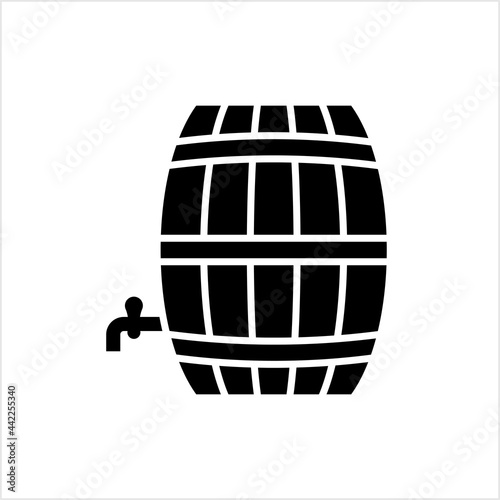 Wine Barrel Icon, Wooden Wine Aging Storage Cylindrical Container