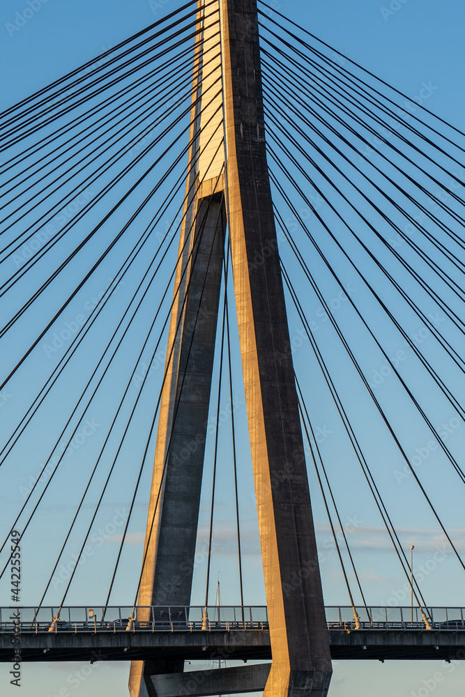 Anzac Bridge, Sydney, Australia closeup at sunset