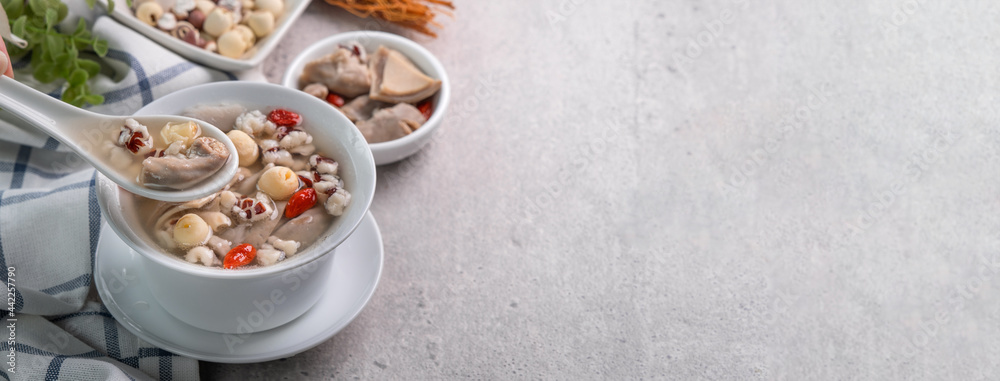Four Tonics Soup. Delicious traditional Chinese herb flavor food. Four Tonics Soup. Delicious traditional Chinese herb flavor food.