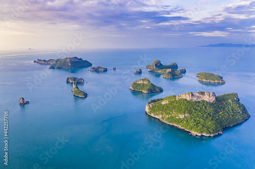 Angthong National Marine Park, Thailand islands natural background sea land beach sky water ocean Gulf of Thailand no people copy space yachting yacht sail boat sailing adventure escape drone aerial