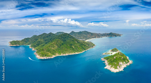 Koh Tao Island Ko Tao Island Thailand Drone Aerial Shot with Copy Space blue green turquoise landscape panorama © Huw Penson