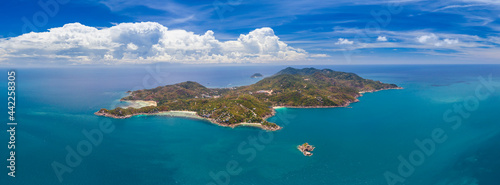 Koh Tao Island Ko Tao Island Thailand Drone Aerial Shot with Copy Space blue green turquoise landscape panorama