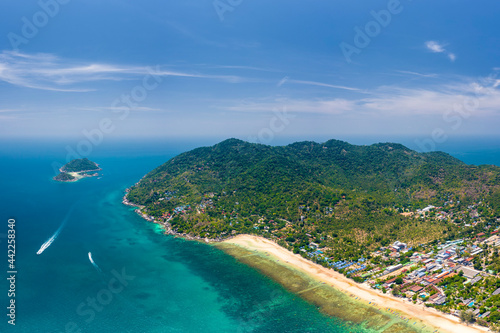 View of Koh Tao Thailand with copy space and no people South East Asia Drone Aerial UAV © Huw Penson