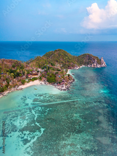 View of Koh Tao Thailand with copy space and no people South East Asia Drone Aerial UAV © Huw Penson