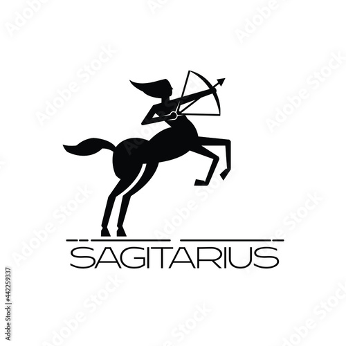 Man half horse silhouette centaur knight myth sagittarius zodiac horoscope in vintage retro classic archery club logo design vector