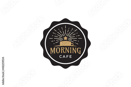 Morning Cafe logo vector graphics with a cup of coffee and rising star for any business, especially for cafe, coffee shop, restaurant, etc.