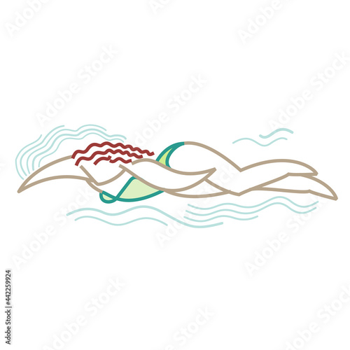 picasso style art of a swimmer moving through the water with line wave patterns forming around him 