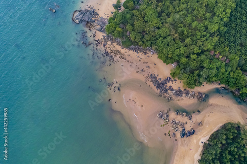 Natural Waterway and jungle mangroves blue and green water uav drone aerial high birds eye view top down no people