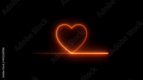Colorful abstract heart line neon blazing symbol sign on black background. Heart beat neon line glowing moving motion. 