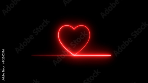 Colorful abstract heart line neon blazing symbol sign on black background. Heart beat neon line glowing moving motion. 
