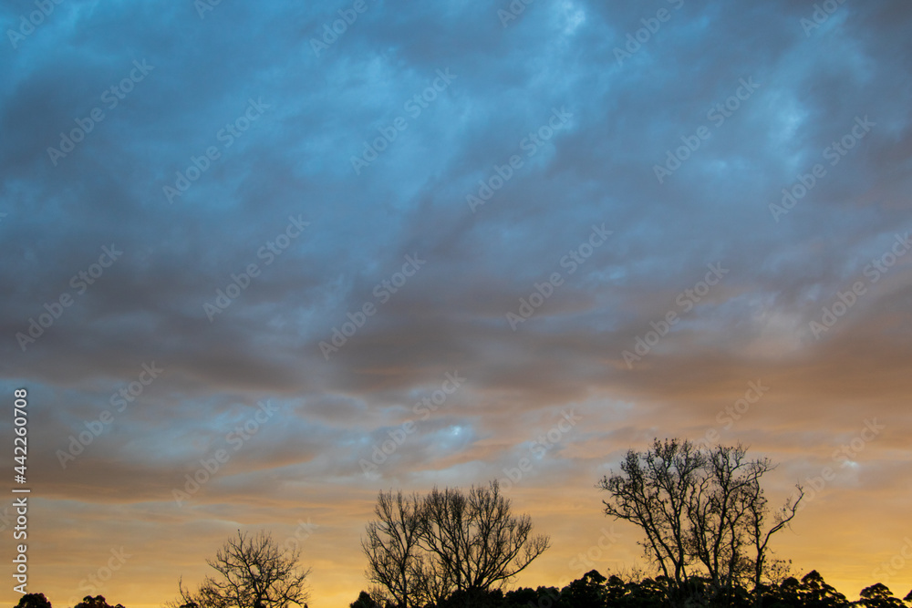 Early winter sunrise setting over the skyline of the forests on the Garden Route in South Africa Early winter sunrise setting over the skyline of the forests on the Garden Route in South Africa