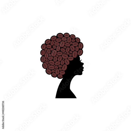 Vector of Beautiful African Woman with a Curly Hair from Coffee Bean Logo Design