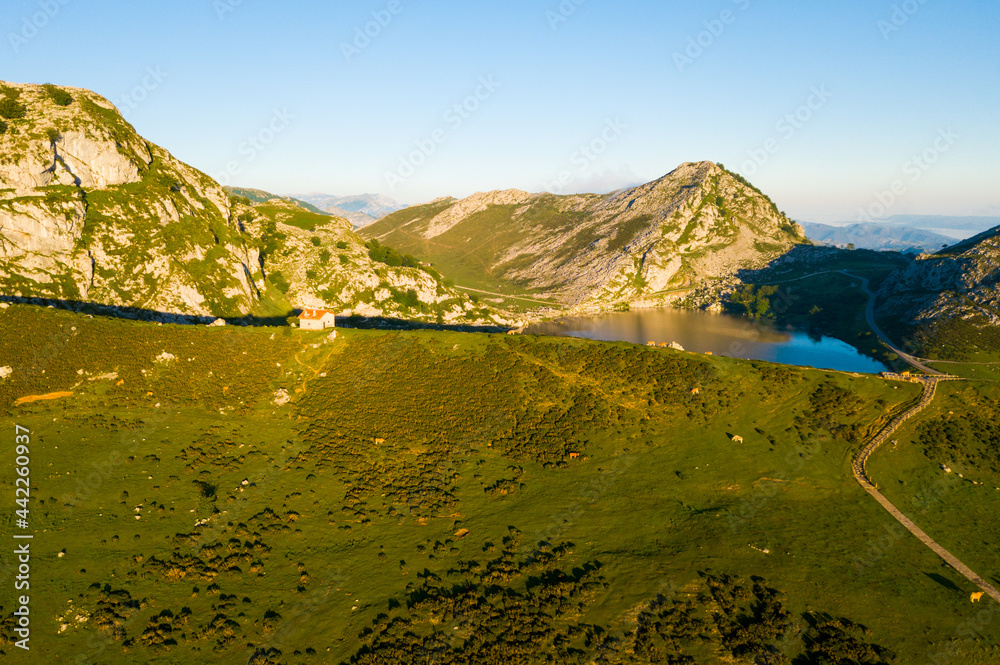 Mountain lakes and beautiful landscape, Lakes of Covadonga, Peaks of Europe