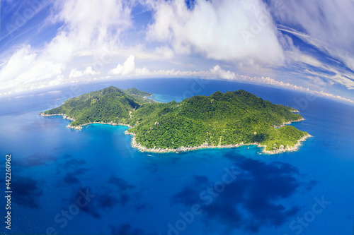Fototapeta Naklejka Na Ścianę i Meble -  Koh Tao Island Ko Tao Island Thailand Drone Aerial Shot with Copy Space blue green turquoise landscape panorama