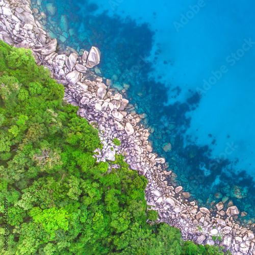 Koh Tao Thailand Ko Tao Thai beach sea ocean drone aerial uav altitude high view perspective no people copy space and sea marine water landscape 