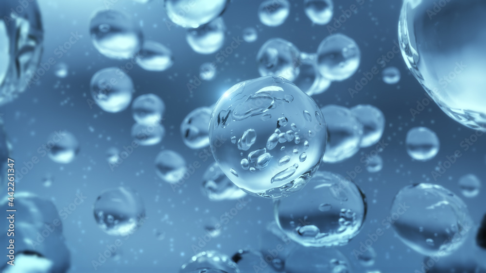 3D rendering of Beauty glossy bubbles in water,Abstract science background,Macro shot.