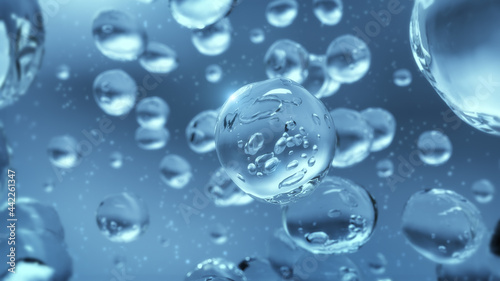 3D rendering of Beauty glossy bubbles in water Abstract science background Macro shot.