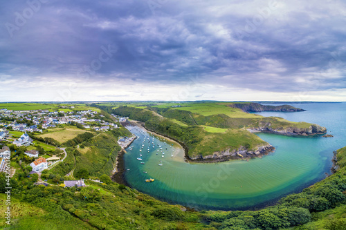 Solva, Pembrokeshire, Wales drone aerial photo of the coast line copy space and no people