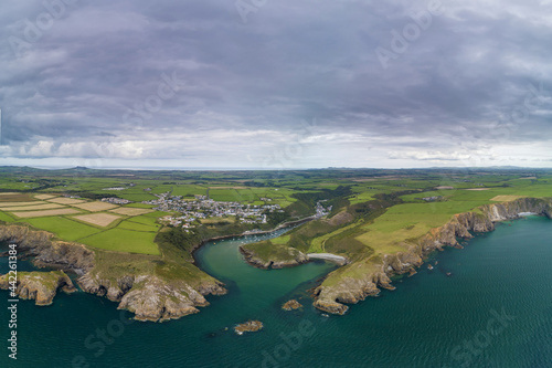 Solva  Pembrokeshire  Wales drone aerial photo of the coast line copy space and no people