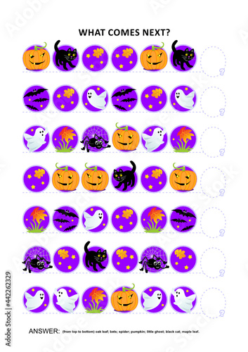 Halloween game training sequential pattern recognition skills: What comes next in the sequence? Answer included. 