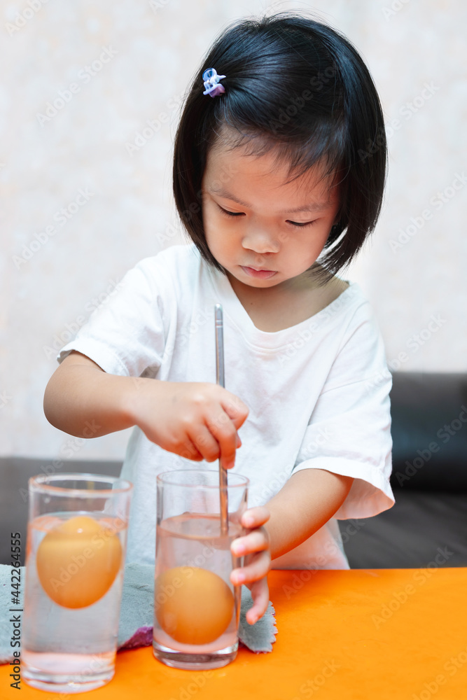 Student learning and doing principles science experiments. Sinking Egg