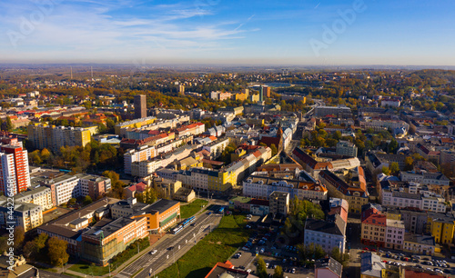 Scenic view from drone of Ostrava cityscape on autumn day, Moravian-Silesian Region, Czech Republic