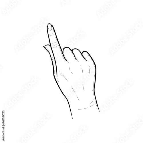 Index finger pointing on something. Tap, swipe or slide finger gestures for devices with touchscreens. Sketch vector illustration isolated in white background