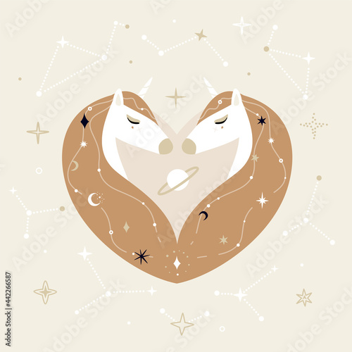 Stylized flat style unicorn. Modern pastel palette. Cute girly art. Vector.