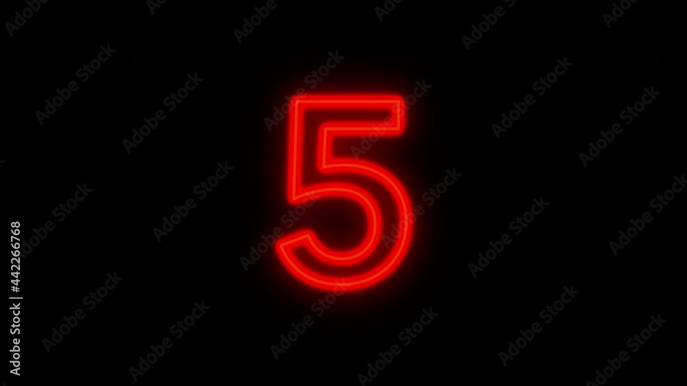 Countdown from 9 to 0 with bright red rotating neon digits. Countdown from 9 to 0 with bright red rotating neon digits.
