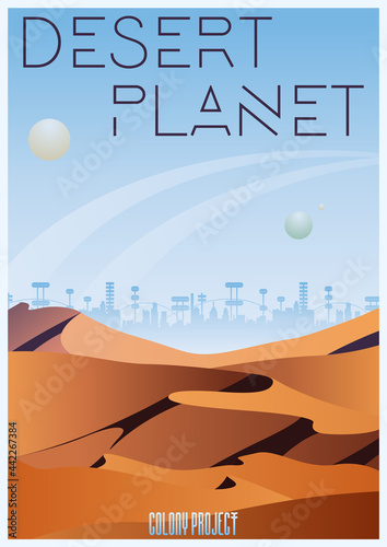 Desert Planet Colonization Project Retro Futurism Style Poster 