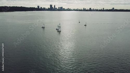 Morning  Aerial Sunrise footage of a Sailing Club in Australia  Sailing Yacht Boat River photo