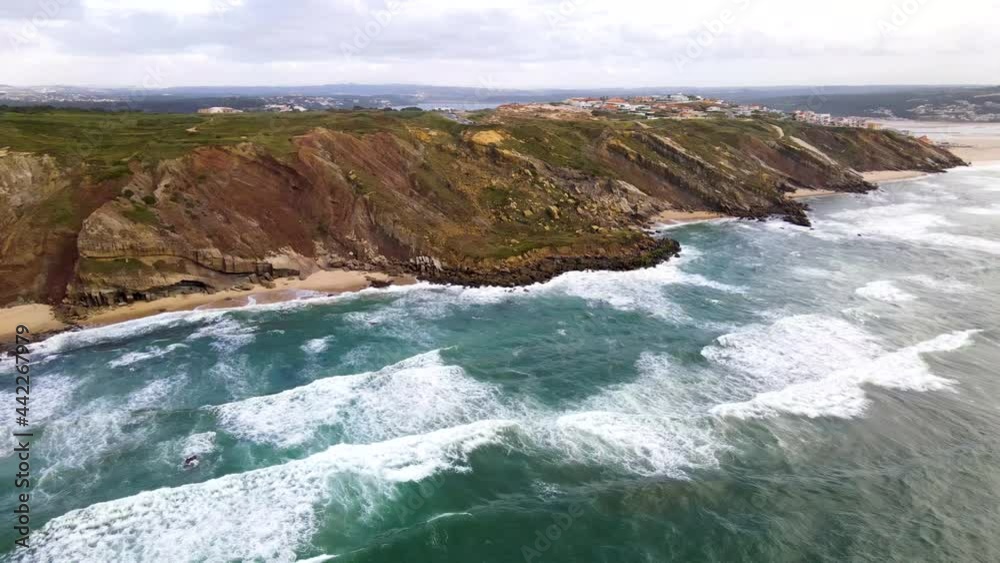 Panorama Of Green Landscape At Rugged Cliff In Silver Coast, Portugal. aerial Panorama Of Green Landscape At Rugged Cliff In Silver Coast, Portugal. aerial
