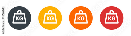 Weight kilogram icon set. Fitness equipment concept photo