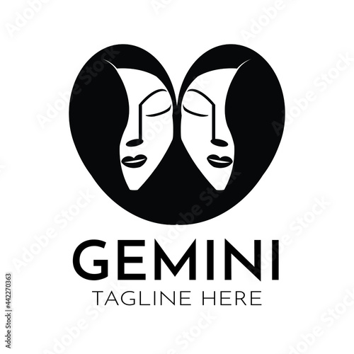 Beautiful young twin girl women for gemini zodiac horoscope simple retro classic vintage illustration female skin face spa treatment