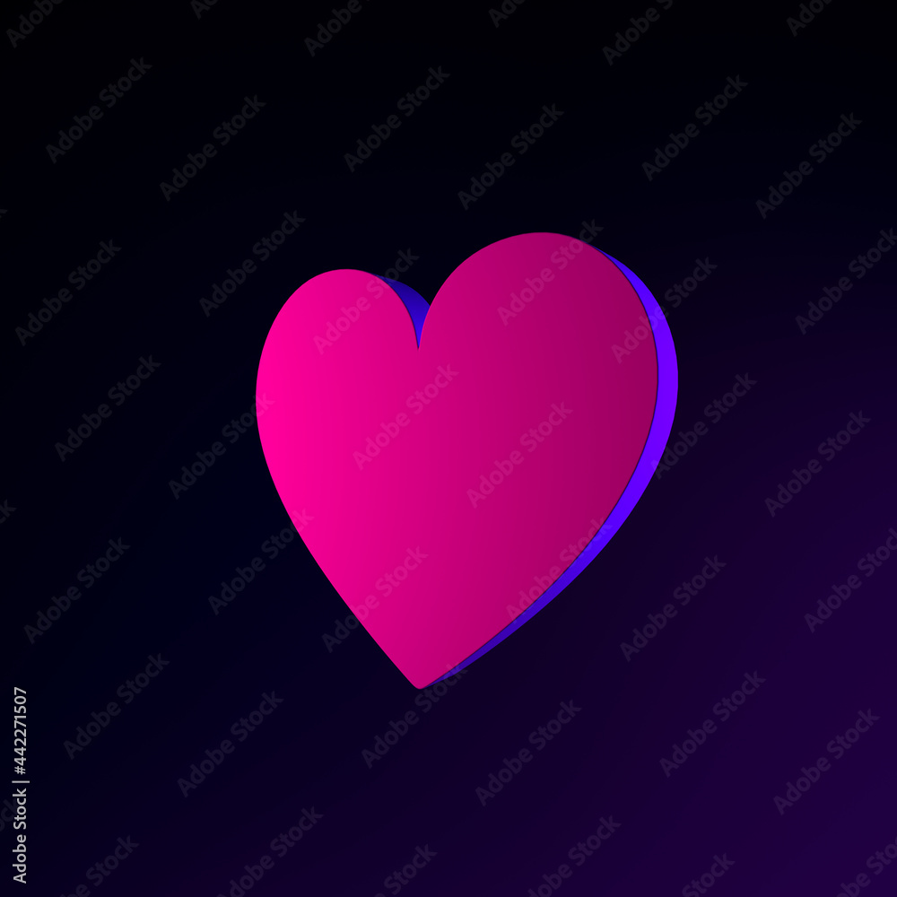 Neon flat heart icon. 3d rendering ui ux interface element. Dark glowing symbol. Neon flat heart icon. 3d rendering ui ux interface element. Dark glowing symbol.