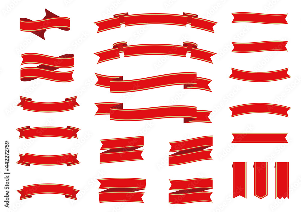 シンプルなバナー・ラベル・リボン　赤地に金帯