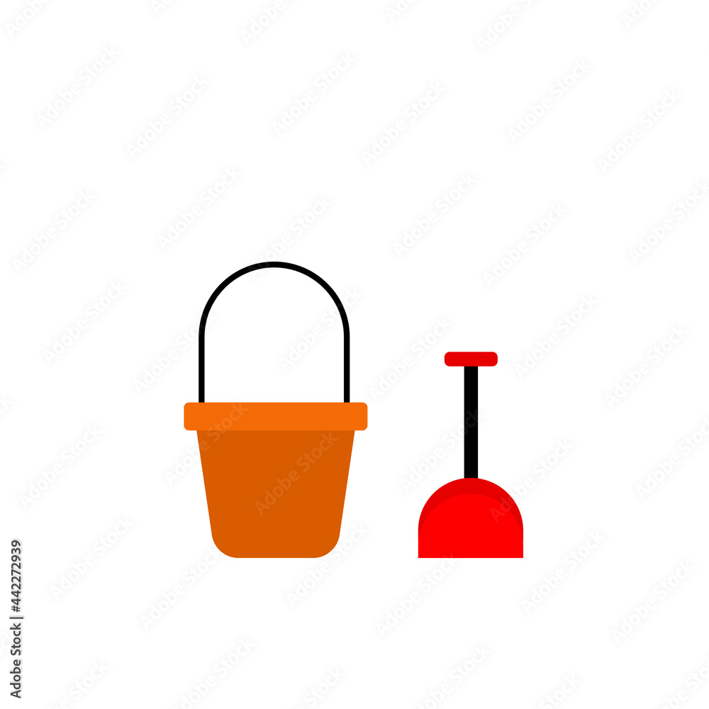 flat design bucket and shovel icon illustration flat design bucket and shovel icon illustration