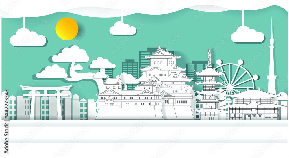 welcome to japan papercut illustration background design