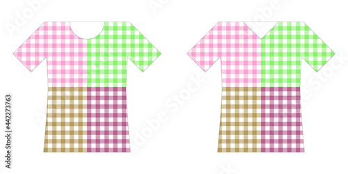 Designs of round neck and V-neck t-shirt colorful plaid.