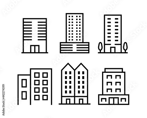 Collection of building icon designs with lines. Vector Illustration