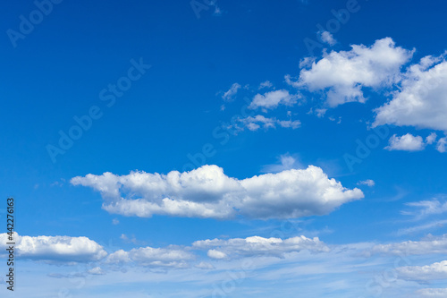 White cumulus clouds on blue sky background, natural phenomenon