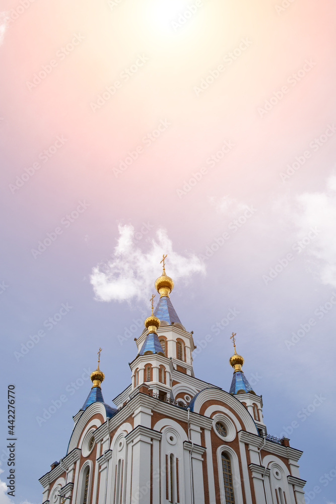 View of the golden domes of the Orthodox Church against the sky