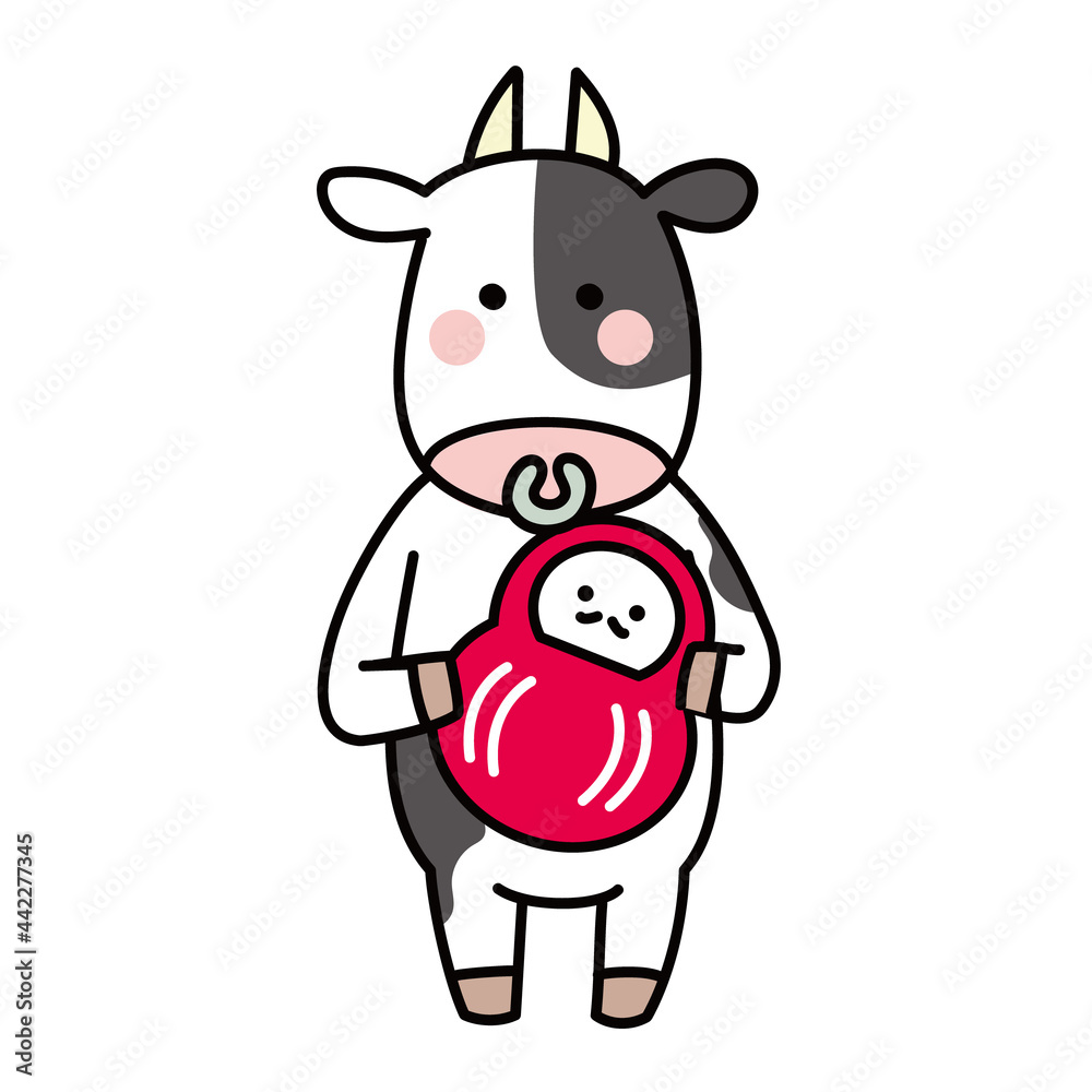 だるまを持っているホルスタイン柄のうし
だるまを持っているホルスタイン柄のうし